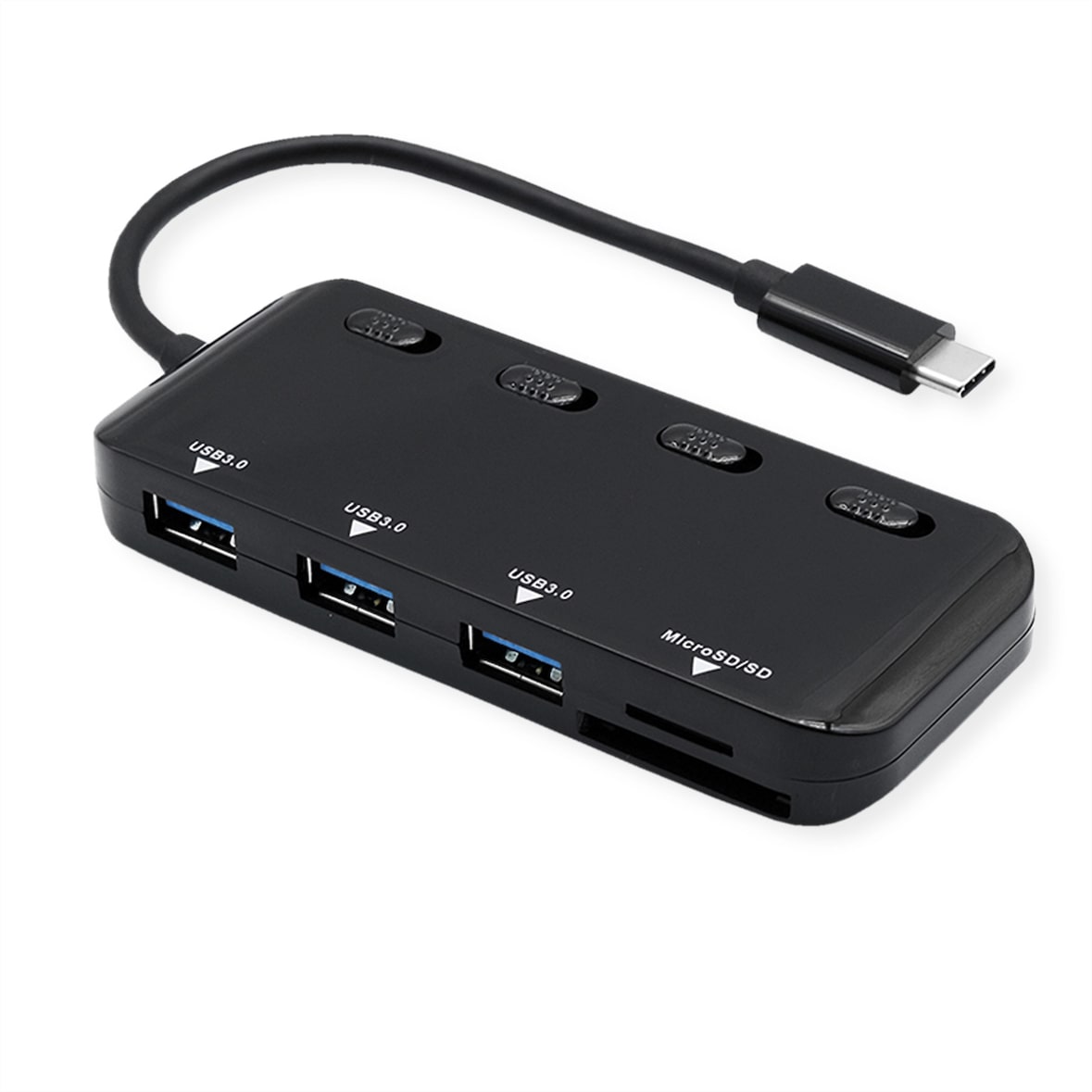 Hub ROLINE USB 3.2 Gen 1, 3 porte, cavo di collegamento di tipo C, con CardReader, porte commutabili singolarmente