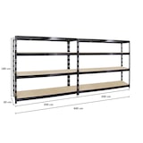 thumbnail of PROREGAL Mega Deal 2x Profi Schwerlastregal Rhino | HxBxT 180x200x60cm | 4 Spanplatten-Ebenen 16mm | Fachlast 500kg | Schwarz