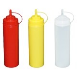 thumbnail of Je 1 Stück rot, gelb, transparente Quetschflaschen 0,76 Liter Dosierflasche Spenderflasche Dressingflasche