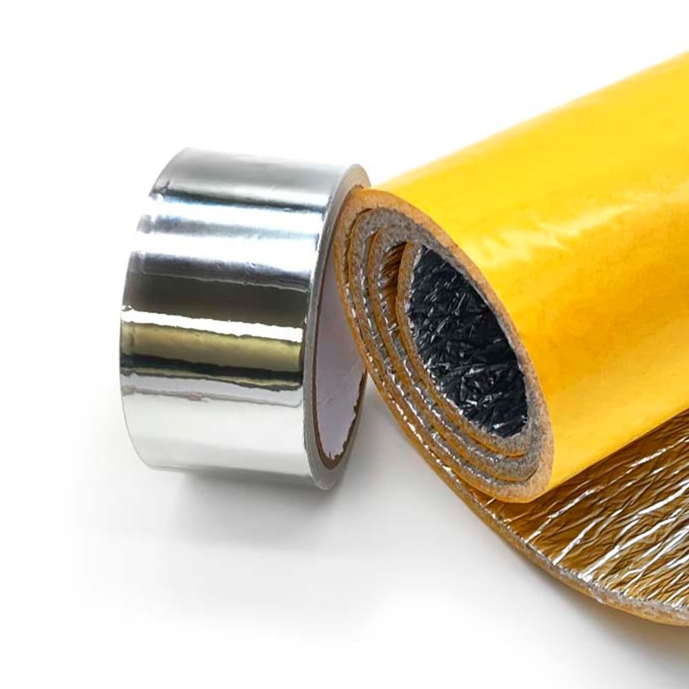 Kit para aislamiento sonoro de tuberías y bajantes. Aislante acústico autoadhesivo (10mx10cm) + Cinta de Aluminio (10m)