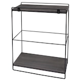 thumbnail of Wandplank HWC-K77, hangende plank Keukenplank, massief houten metalen industriële 2 planken 50x35x17cm ~ donkergrijs