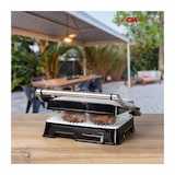 thumbnail of Clatronic KG 3571 Doppelter Elektrogrill, kippbarer Deckel, Antihaft-Keramik-Grillplatte, regelbarer Thermostat 2000W Silber