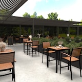 thumbnail of METRO PROFESSIONAL Banco de bar empilhável com apoios de braços cobertos Lynx, alumínio/madeira de eucalipto, preto