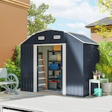 thumbnail of Cobertizo de jardín exterior 2,7 m² 238x132x198,5 cm caseta de exterior metálica con cerradura base estantes ajustables 2 puertas corredizas ventanas