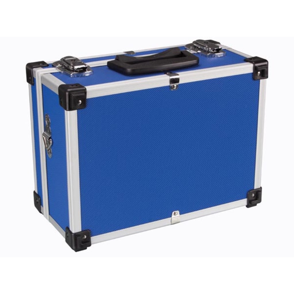 Estuche de almacenamiento, correa para el hombro, bloqueo de llave, 2 llaves, aluminio, azul, 320 x 230 x 155 mm