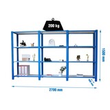 thumbnail of Módulo de 3 estantes Officlick com 4 prateleiras de madeira cada. Azul/branco 1500x2700x400 mm