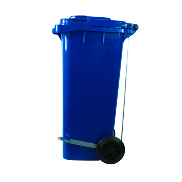 Contenedor para desperdicios con tapa y ruedas. Azul 240l. Con pedal