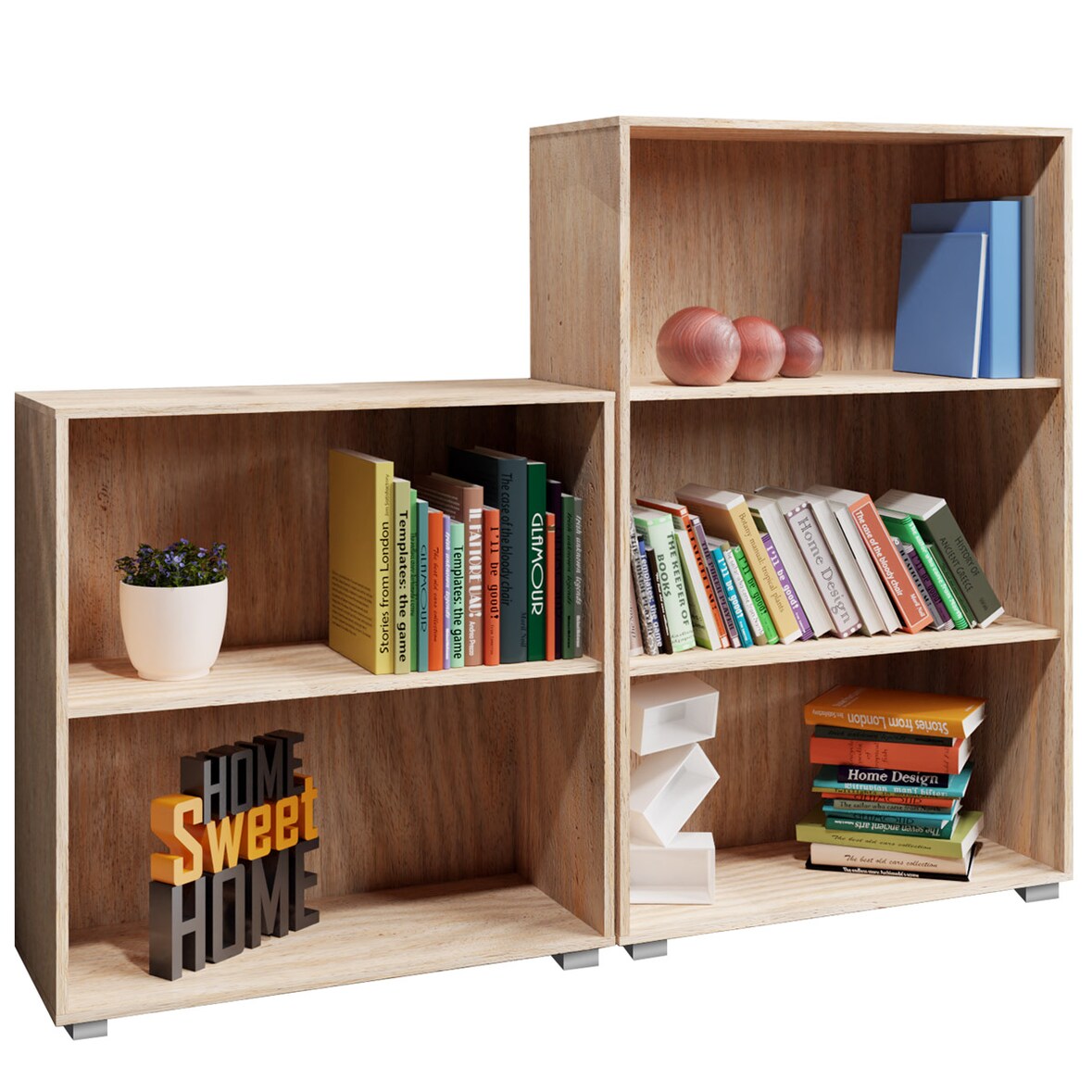 CASARIA® 2er Set Bücherregal Vela 2 & 3 Fächer Standregal Regal Eiche