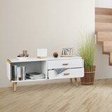 thumbnail of Relaxdays Sideboard abgerundet mit 2 Schubladen, langes Lowboard mit Beine, flache TV-Bank HxBxT 48 x 120 x 40 cm, weiß