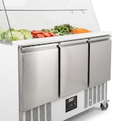 thumbnail of Romux® Saladette und Pizzatisch 3 Türen 135x70 cm für 12 GN-Behälter mit Arbeitsplatte und Glaskuppel | Kühltisch von Pizzen und Salaten