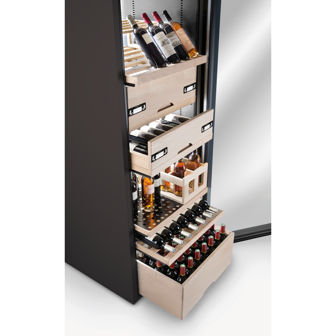 LA SOMMELIERE Cantinetta di invecchiamento e riscaldamento multizona per 164 bottiglie, serratura, allarmi e funzione invernale, made in Portugal