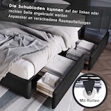 thumbnail of Bett 90x200 LED-Beleuchtung höhenverstellbares Kopfteil 2 Schubladen Stauraum modernes Design Leinen Schwarz