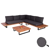 thumbnail of Tuinset HWC-H54, bank loungeset, gesponnen poly acaciahout MVG aluminium ~ bruin, donkergrijze bekleding