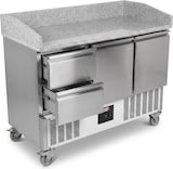 thumbnail of Romux® Pizzatisch 1 Tür und 4 Schubladen 140x70 cm mit Arbeitsfläche aus Granit mit Umluftkühlung | Pizzakühltisch aus Edelstahl