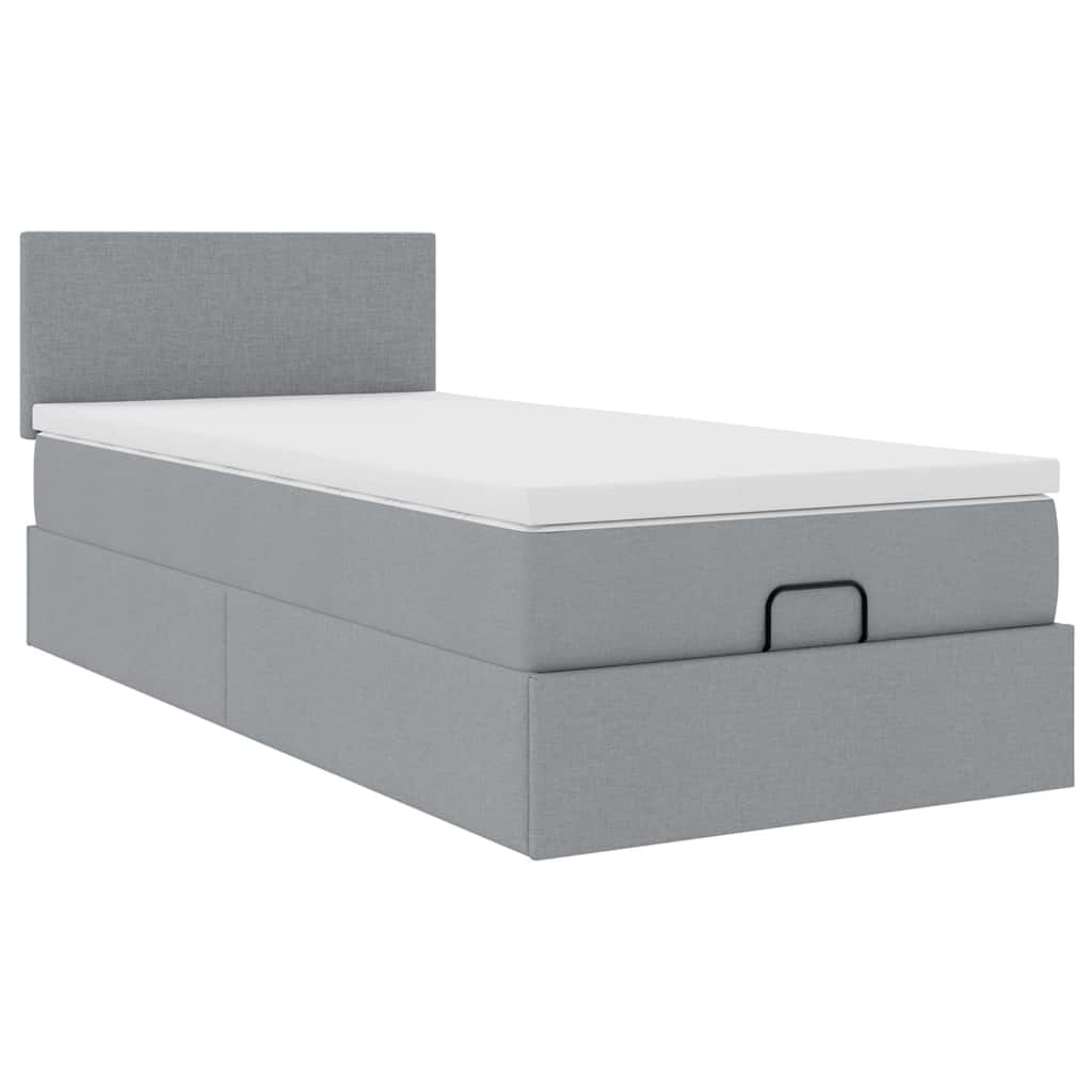 vidaXL Ottoman-Bett mit Matratze & LEDs Hellgrau 90x190 cm Stoff