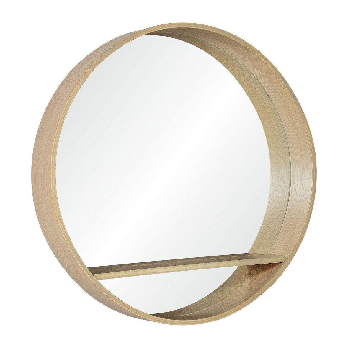 Miroir rond en chêne avec étagère D60cm