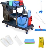 thumbnail of Hypafol Putzwagen mit 100l Leinensack I 2x 18l & 4x 5l Eimern I Stabile Mopp-Presse & Halterung für Besen I 3x 40 cm Wischmopp | 12 Mikrofasertücher