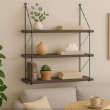 thumbnail of Estante de pared HWC-K78, estante colgante estante flotante, 3 estantes metal madera maciza industrial 40x40x13cm ~ marrón oscuro