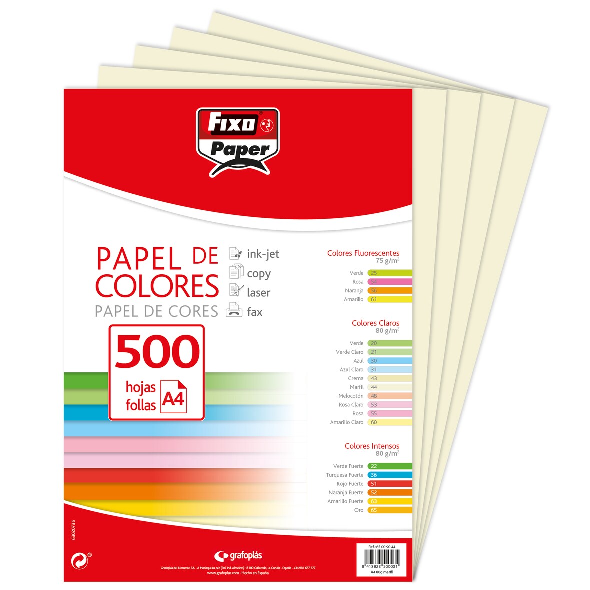 Pacote de 500 folhas Papel colorido A4 80g marfim