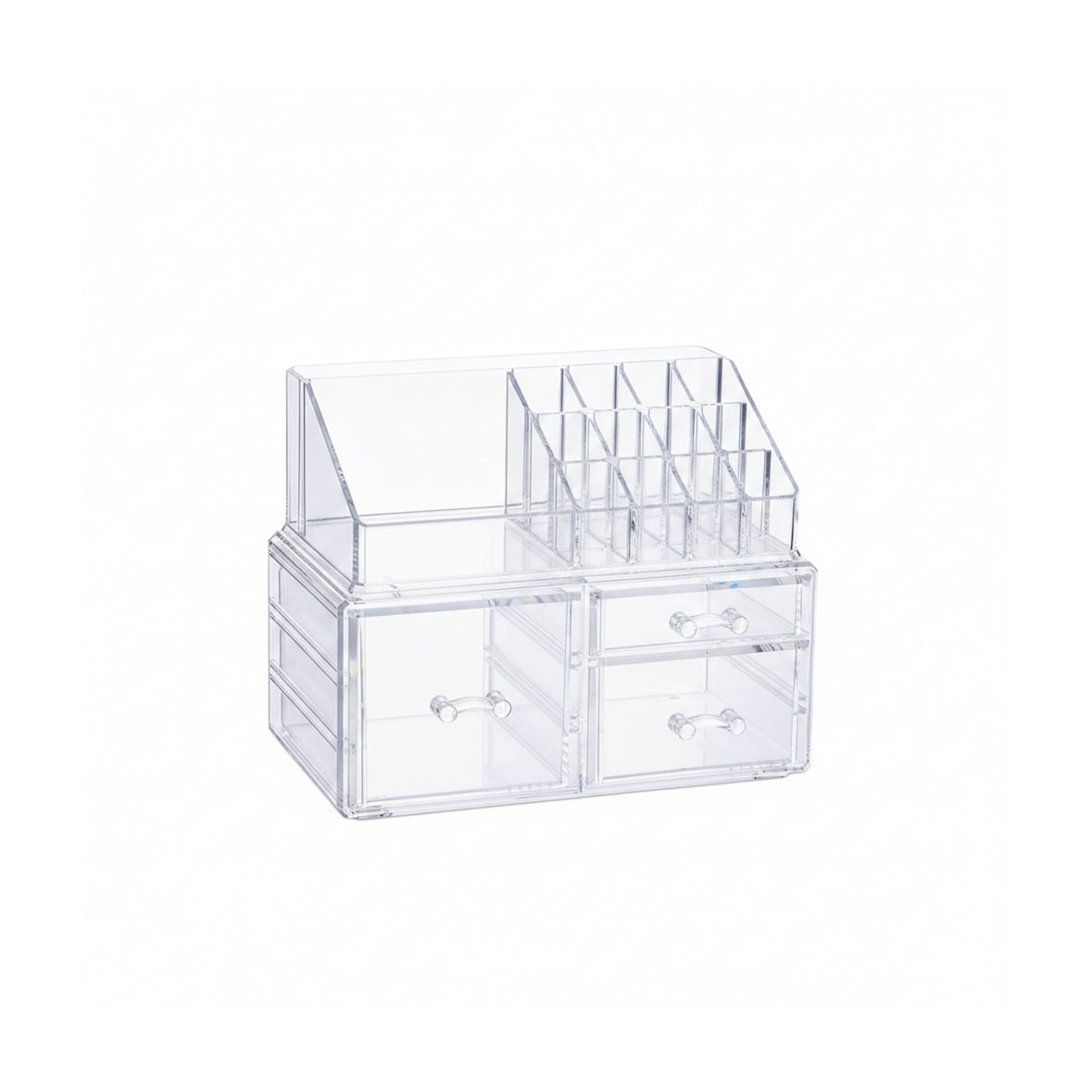 Relaxdays Make-Up Organizer, 3 Schubladen, Schmink-Aufbewahrung f. Nagellack, Lippenstift, Acryl Organizer, transparent