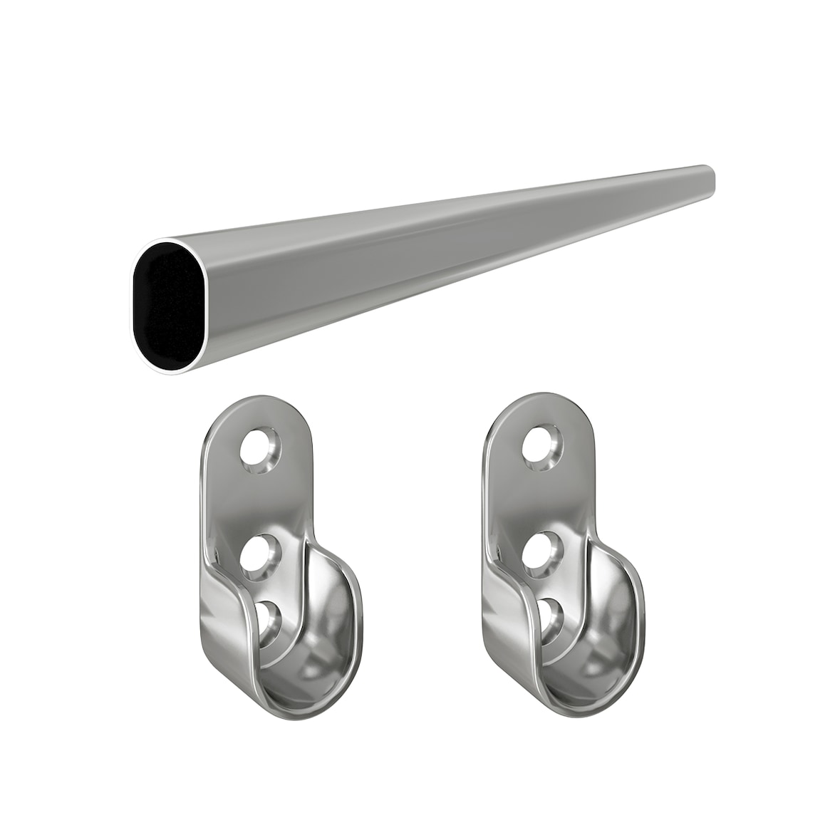 Kleiderstange Stahlrohr verchromt ovale Garderobenstange Halterungen 1,00 Meter