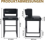 thumbnail of Barhocker Set 2er Schwarz 91x50x41 cm mit PU Bezug und Metallgestell, gepolsterter quadratischer Sitz, nordisches Design