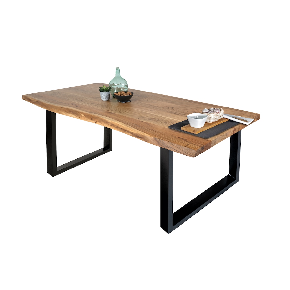 Esstisch Baumkante massiv Akazie Natur 140 x 80 U-Gestell schwarz THEA