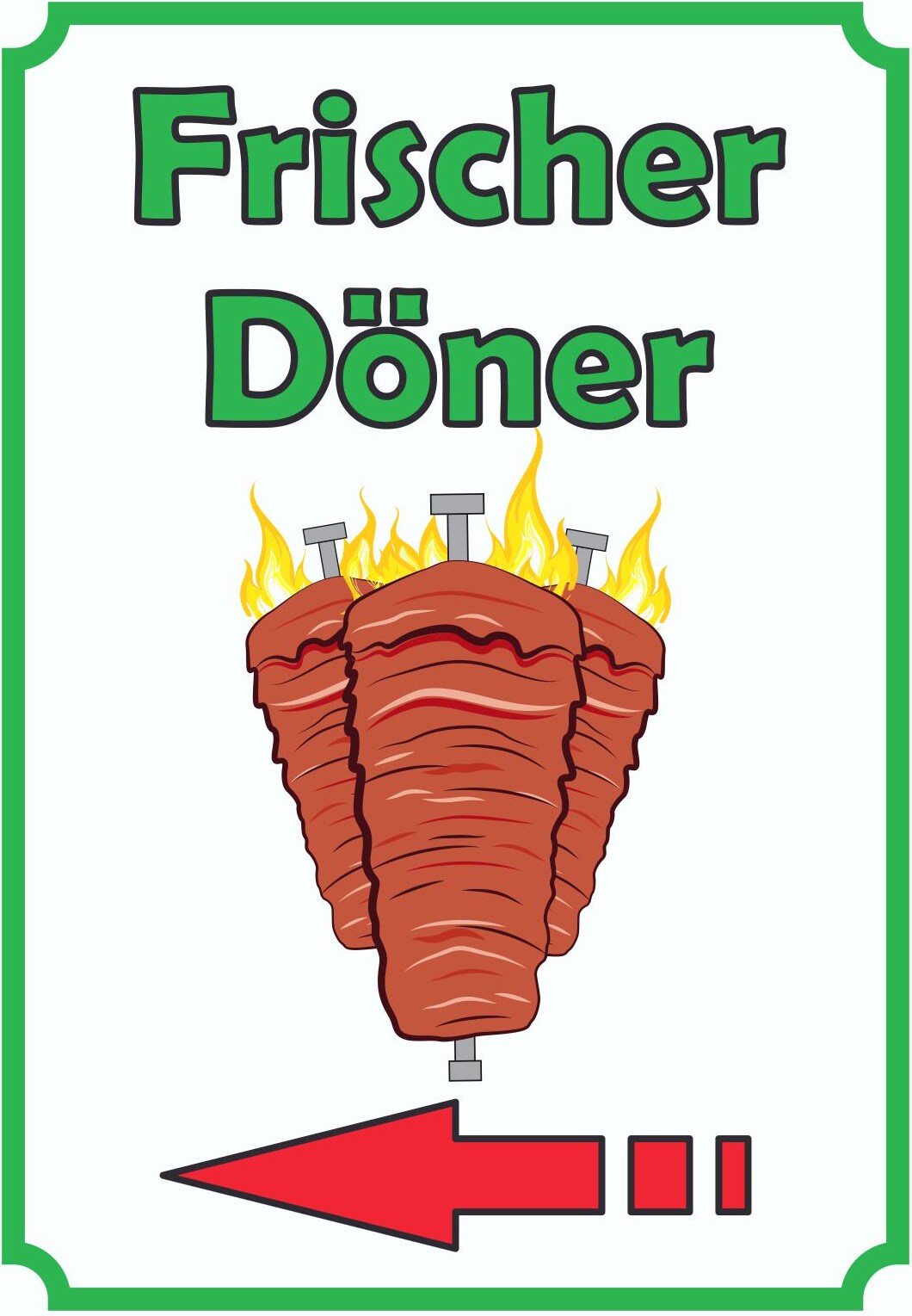 Frischer Döner Schild Hochkant mit Pfeil links A0 (841x1189mm)