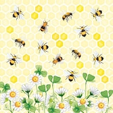 thumbnail of 20 Servietten Papier 33x33cm 3-lagig - hochwertige Einweg Papierservietten Bienenmotiv Honigwaben Sommerdeko Blumen Picknick Gartenparty Naturdeko
