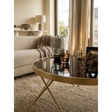 thumbnail of Beistelltisch `Retro-Charme`, schwarze Glasplatte, goldene Beine, 82 cm Durchmesser. 82x82x39 cm | Kadima Design