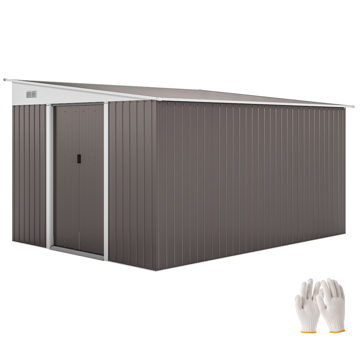 Outsunny Abrigo de Jardim 8,9 m² 280x345x201 cm Abrigo de Exterior de Aço para Armazenamento com Portas e 2 Janelas Cinza