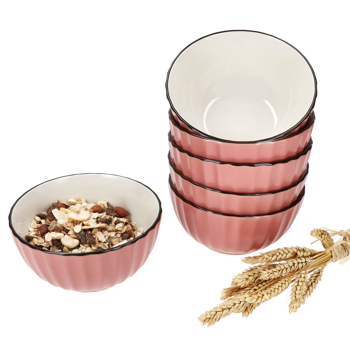Mäser OSITA Rose Weiß 6x Müsli-Schale 450ml rosa Steingut 6 Personen Dessert-Schüssel