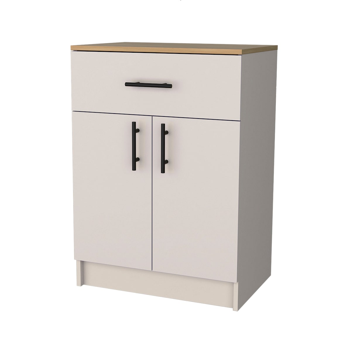 Armário Mayorca em melamina com 2 portas, 2 prateleiras e gaveta com calhas metálicas, Branco / Bege , 85,1 cm X 60 cm X 40,5 cm