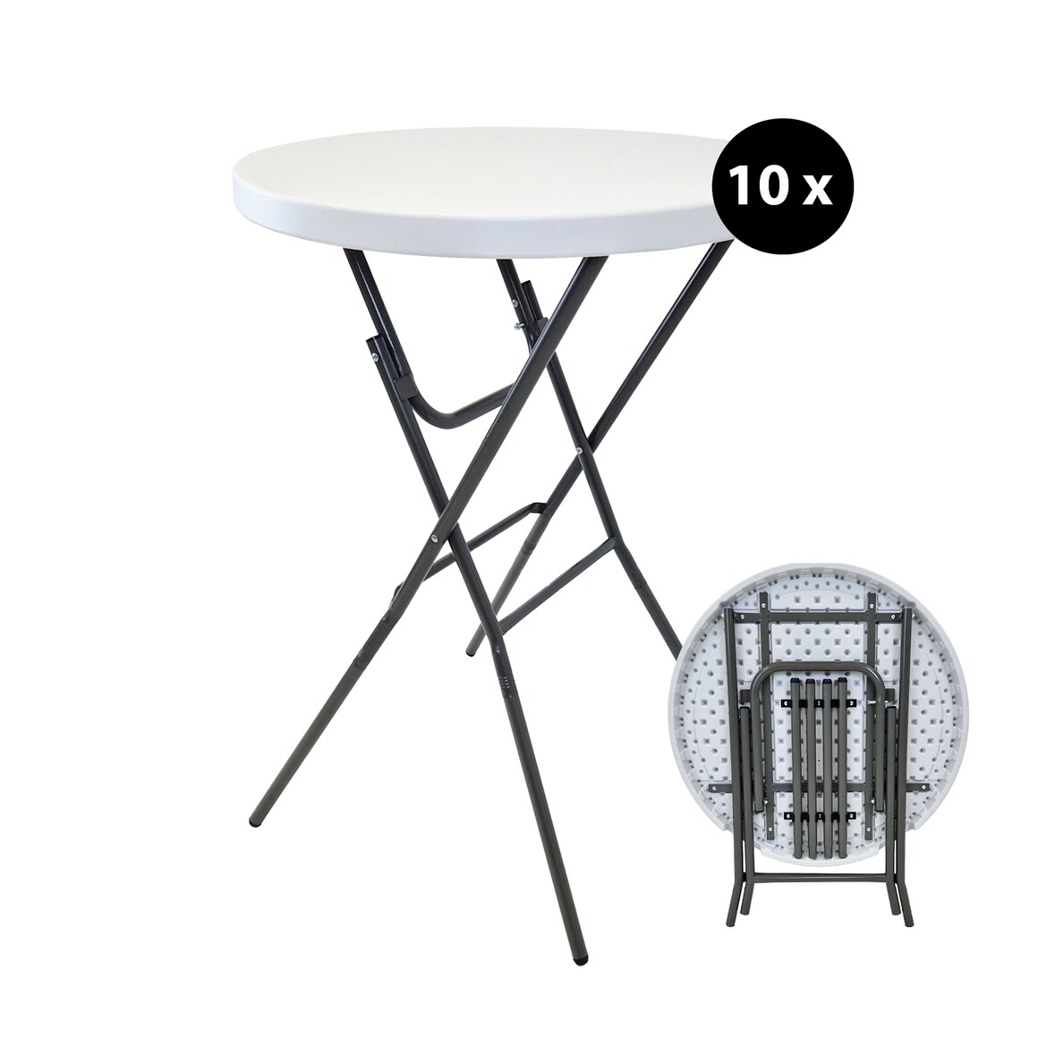 10x Stehtisch klappbar Ø 80 cm Tischplatte Höhe 110 cm Stahlgestell Partytisch Bistrotisch in Weiß