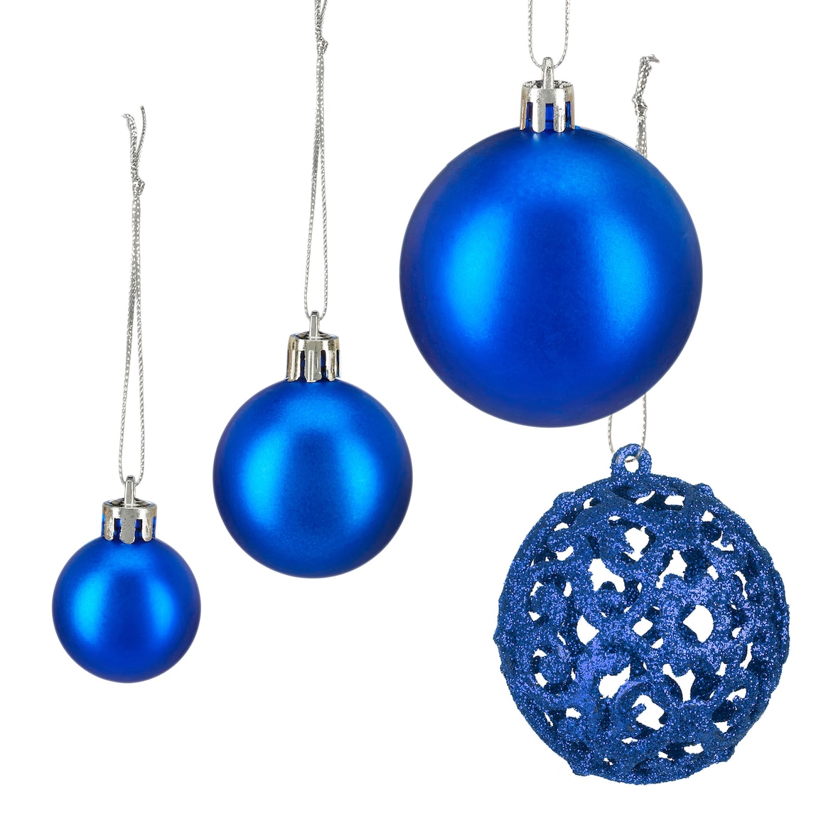 Relaxdays Weihnachtskugeln im 50er Set, glitzernde, matte & glänzende Christbaumkugeln, Kunststoff, ∅ 3, 4 & 6 cm, blau