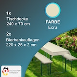 thumbnail of Bierbankauflagen Set 240x70 cm Ecru - 1x Tischdecke für 220x50 cm Biertische & 2x Gepolsterte Auflage für 220x25 cm Bierbänke