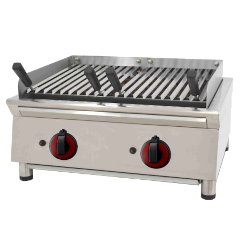 EURAST - Lavastein-gasgrill tischgrill aus edelstahl mit spritzschutz - 700x550x330 mm - 11 Kw - 4472AV07