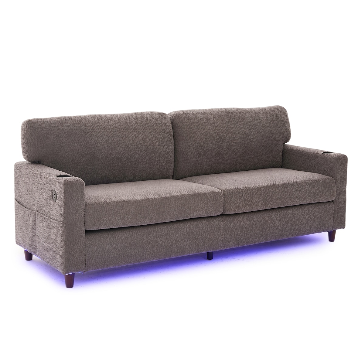 Zweisitzer Chenille-Sofa 203x77x86 cm mit USB-C, LED-Ambiente und Getränkehaltern – Elegantes Design in Hellgrau