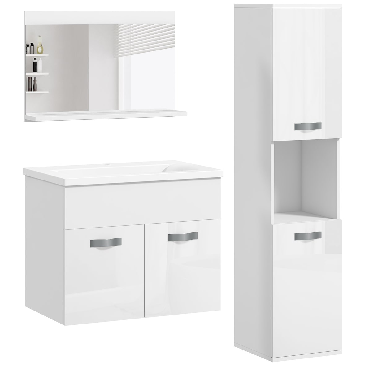 Muebles de baño con lavabo y espejo columna de baño conjunto de muebles de baño de pared de 3 piezas estilo moderno blanco