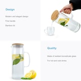 thumbnail of Intirilife Karaffe mit Bambusdeckel in KLAR - 1,1l Krug aus Borosilikatglas mit Henkel Holz Deckel für heiße und kalte Getränke, Tee, Kaffee, Wasser