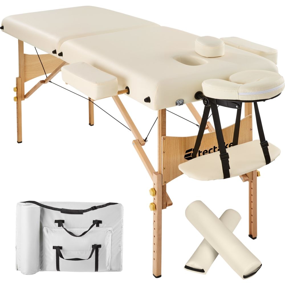 Helloshop26 - Opklapbare massagetafel met 2 delen 7,5 cm dik beige 2008132