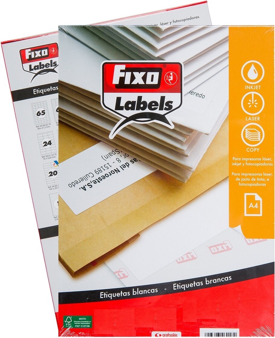 Caja con 100 hojas tamaño A4 de etiquetas con cantos rectos de 105X29MM