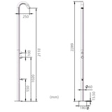 thumbnail of Chuveiro exterior em aço inoxidável QUARTU 316L com chuveiro superior e lavagem dos pés H 228,9 cm, Inox Oro