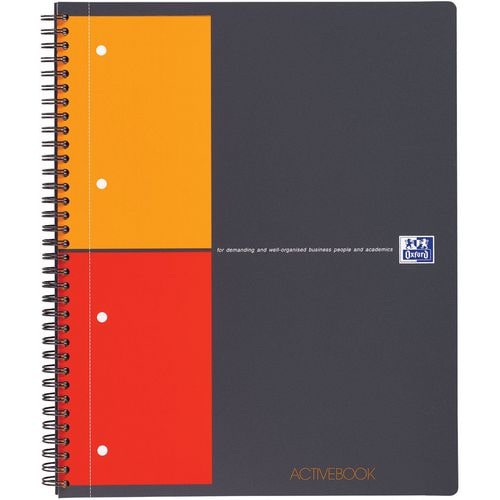 OXFORD Cahier Activebook spirales 160 pages perforées 80g 5x5 21x31,8cm Couverture polypro Gris