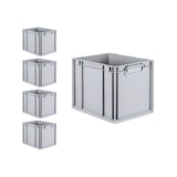 thumbnail of PROREGAL 5x Eurobox NextGen Grip mit Scharnierdeckel & roten Verschlüssen | HxBxT 32x30x40cm | 30 Liter | Griffe geschlossen | Glatter Boden