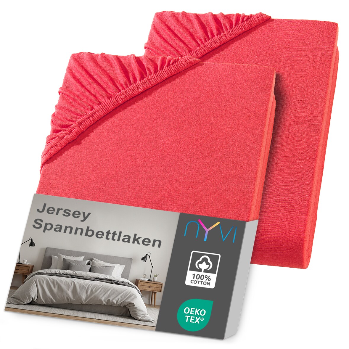 Jersey Spannbettlaken DreamScience für Matratzen bis 22 cm Höhe - Weich & Anschmiegsam, Rundumgummizug, Bügelfrei 140x200 - 160x200 cm (2er Pack) rot