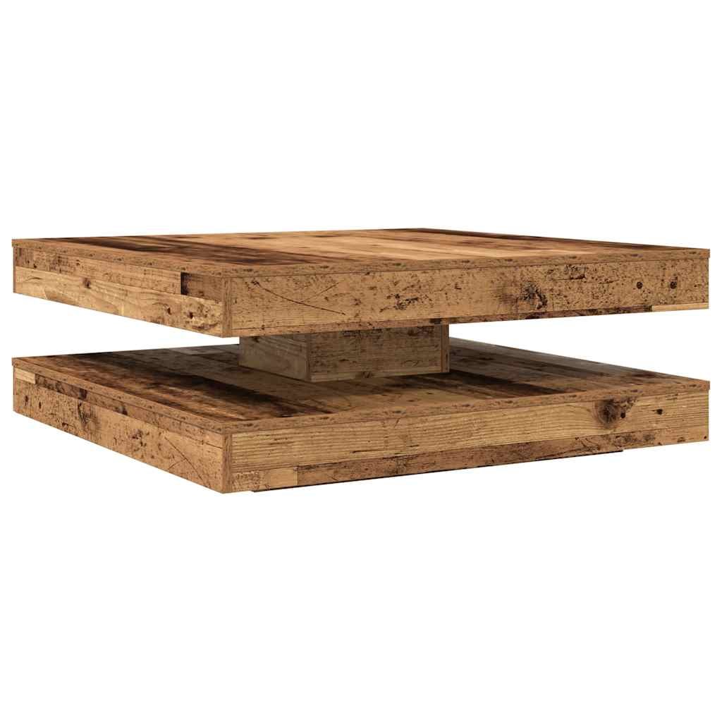 Table basse rotative à 360 degrés vieux bois 90x90x34,5 cm Modèle Élégance Chic