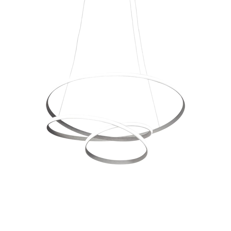 Diva - Luminária pendente LED regulável 39W - Design moderno em alumínio titânio, luz quente 3000K, anéis entrelaçados d.50cm