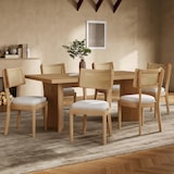 thumbnail of Esszimmerstuhl Set 6er Massivholz Rattan Rückenlehne Leinen Sitzkissen Holzfarben 88x58x50 cm modern stabil atmungsaktiv