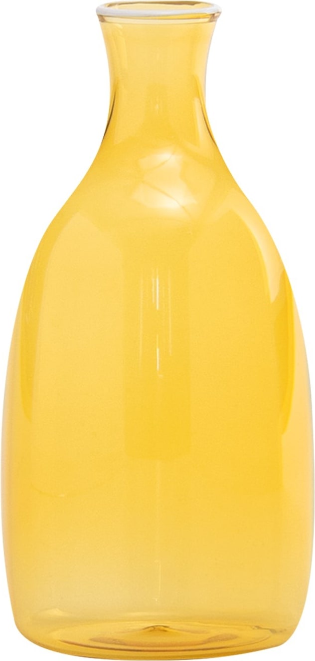 Un Fiore Vase aus mundgeblasenem Borosilikatglas, elegantes Design mit weißer Verzierung, 35 cl, goldgelbe Farbe, für Blumen und Dekorationen